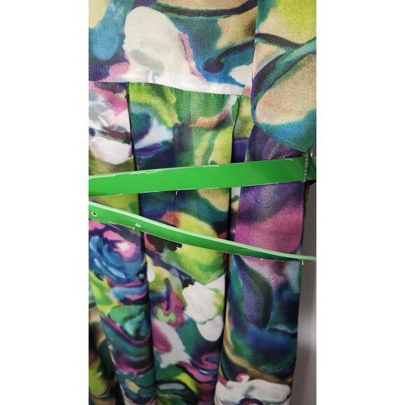 Vintage 80s Danny & Nicole Psychedelic Floral Cocktail Dress Size 10 Green Belt - Picture 4 of 15